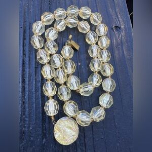 Vintage Signed Made in Austria 20” Golden Yellow Acrylic Bead Necklace